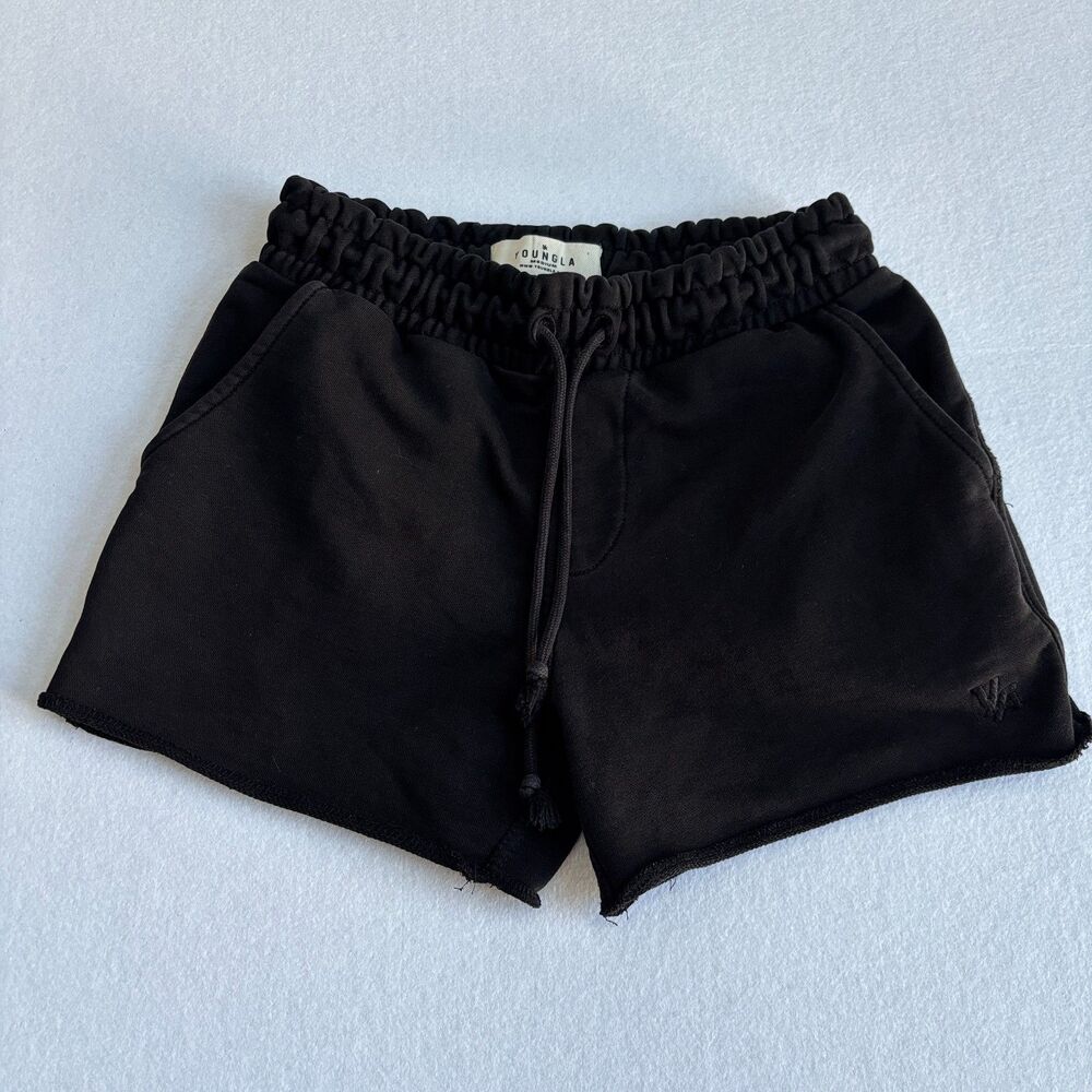 Young LA Fleece Athletic Sweat Shorts Women's M Black Drawstring Stretch Pockets